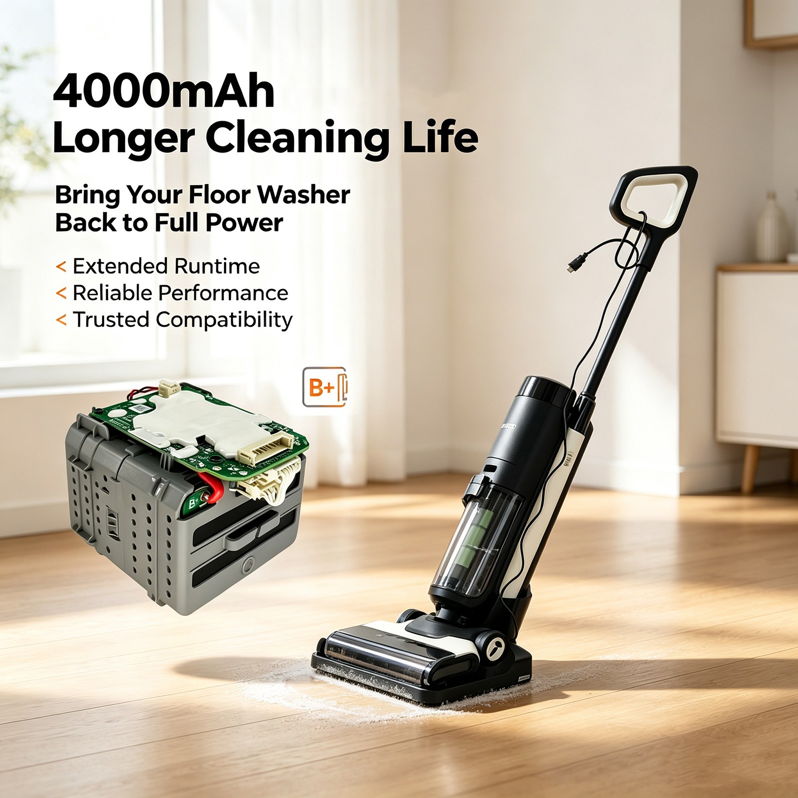 Akku Tyhjiö-mallille Tineco Floor One Booster Pro, FW28030ECN0EU, FW28040ECN jne.