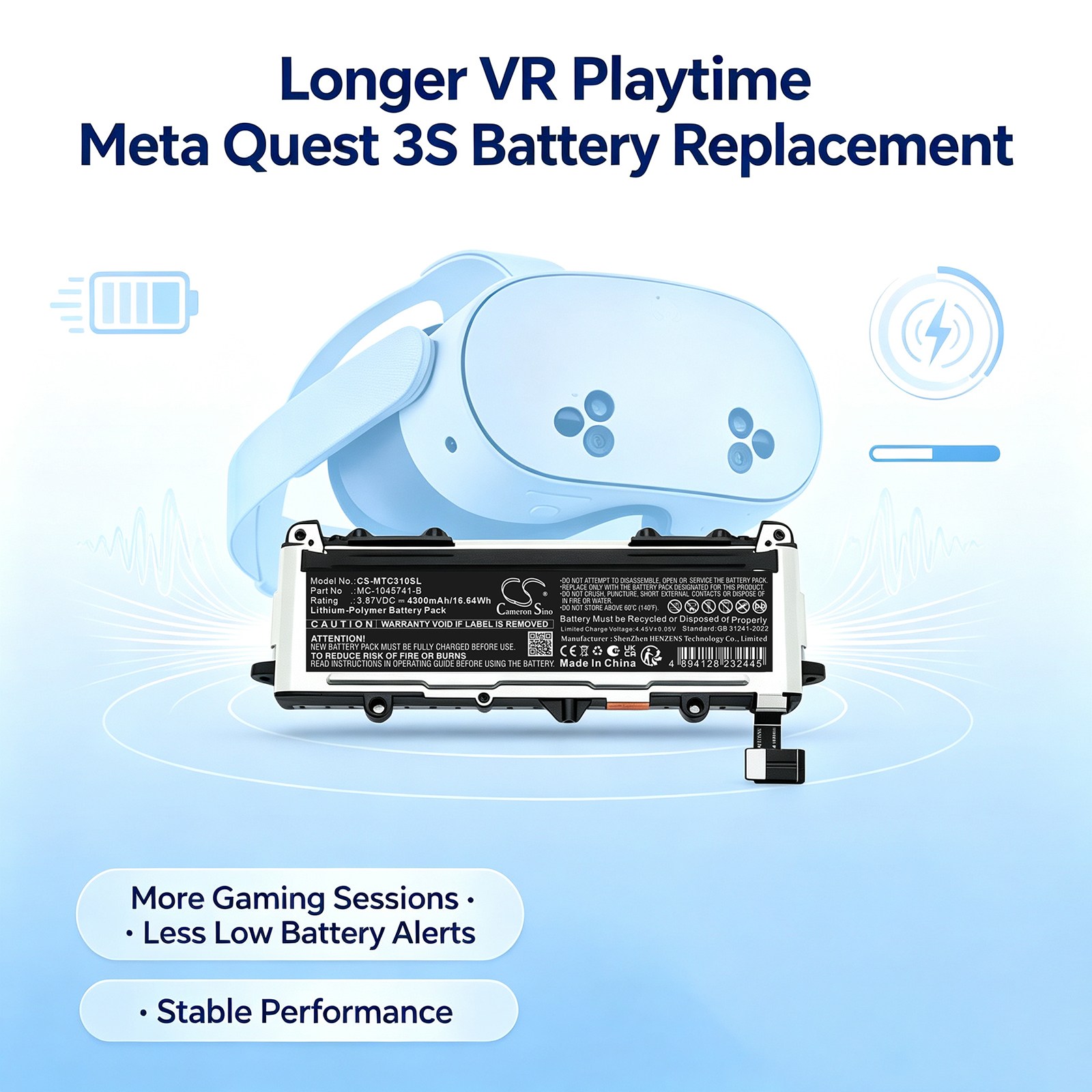 Meta Quest 3S:n VR-akku