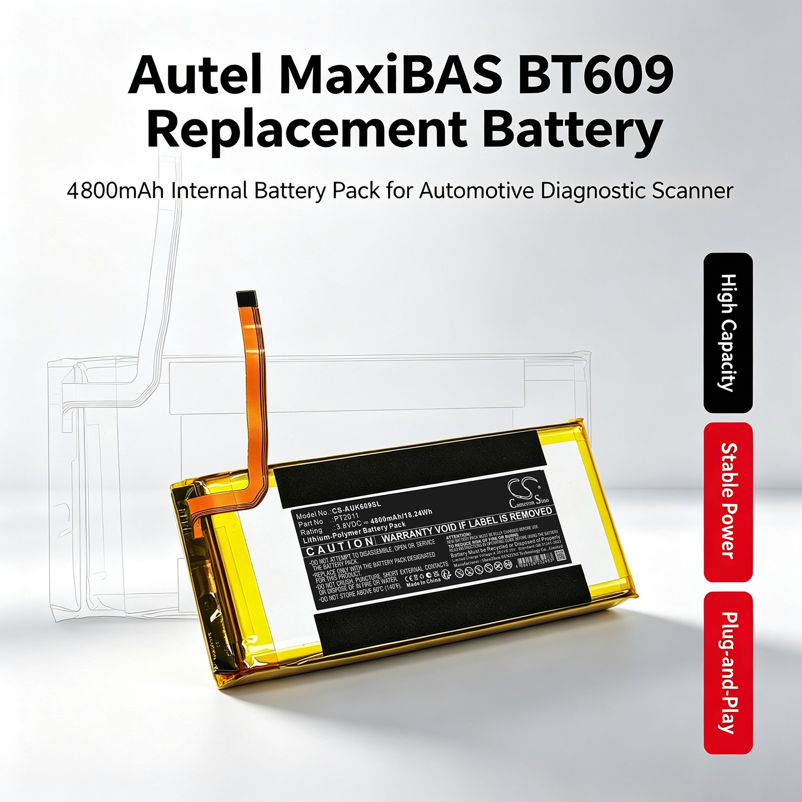 Akku Autel MaxiBAS BT609 -diagnostiikkaskanneriin