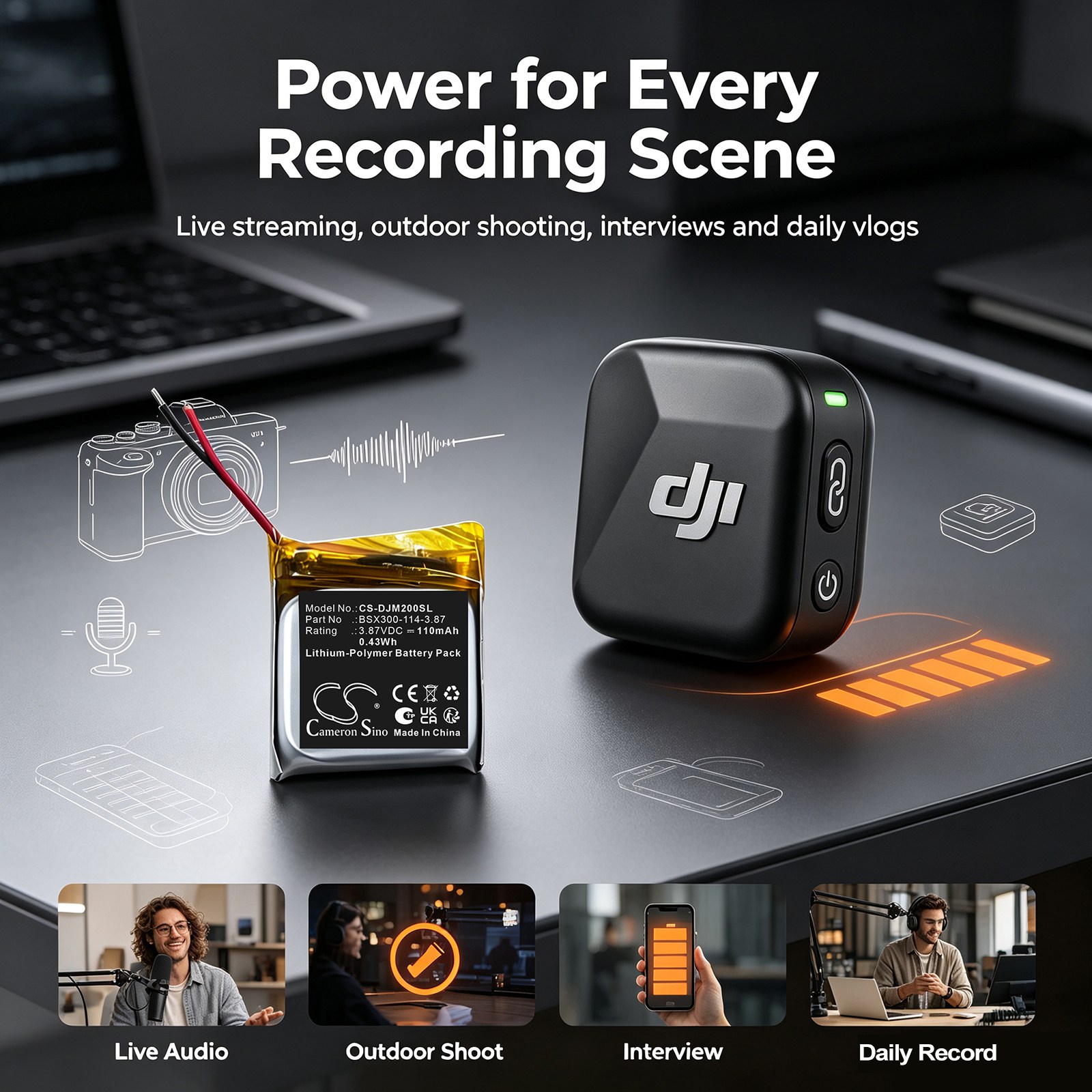 DJI Mic Mini -mikrofonin akku