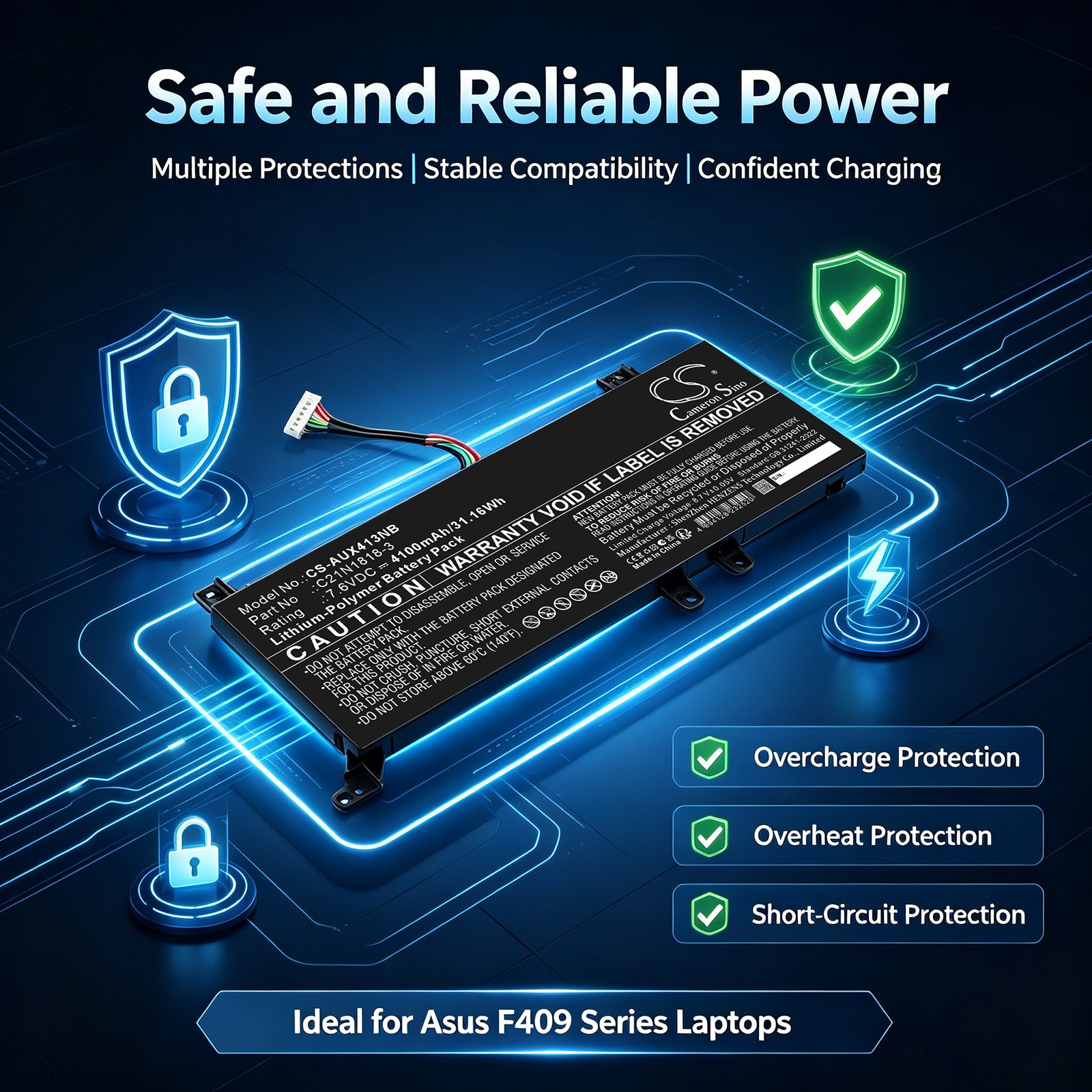 Kannettavan tietokoneen akku, sopii Asus VivoBook D409-, F409-, M409- ja muihin malleihin.