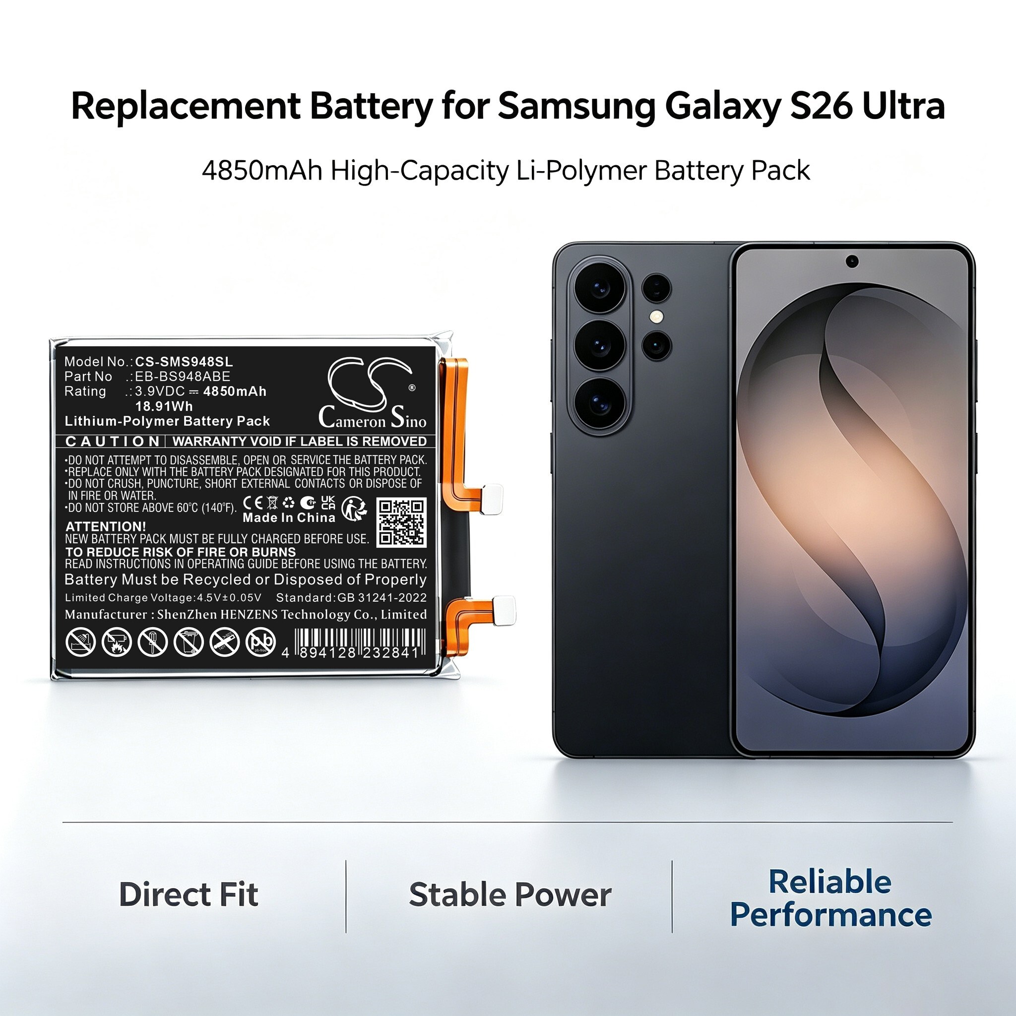 Älypuhelimen akku, Samsung Galaxy S26 Ultra -matkapuhelin, SM-S948N jne.