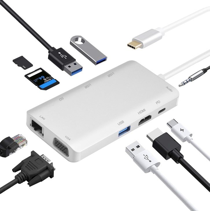 USB 3.1 Type-C St./HDMI/VGA/USB/LAN/AUDIO/SD, PREMIUM, helos telakointiasema