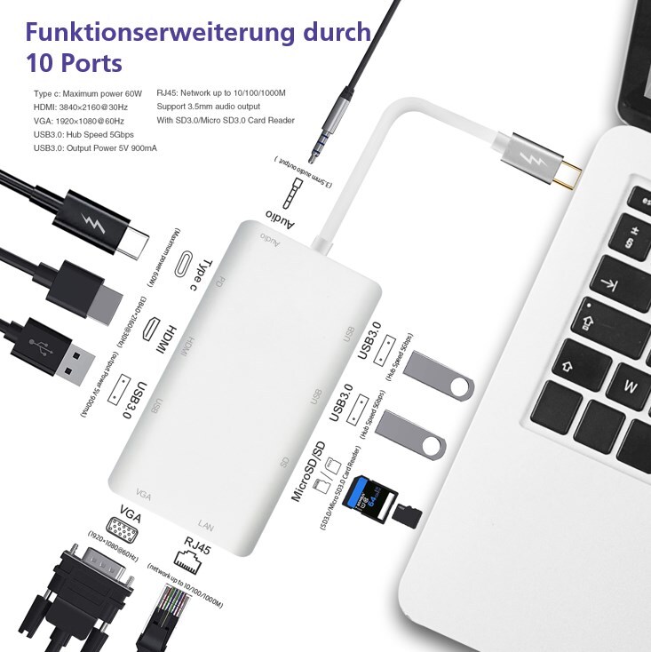 USB 3.1 Type-C St./HDMI/VGA/USB/LAN/AUDIO/SD, PREMIUM, helos telakointiasema