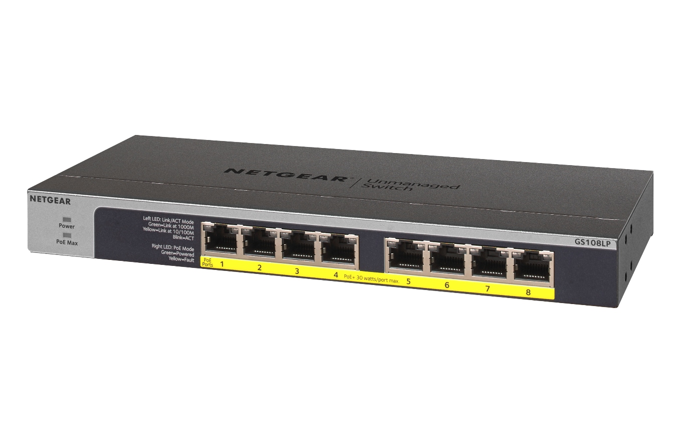 Netgear GS108LP-100EUS 8-porttinen Gigabit Ethernet PoE/PoE Flex -kytkin (hallitsematon)