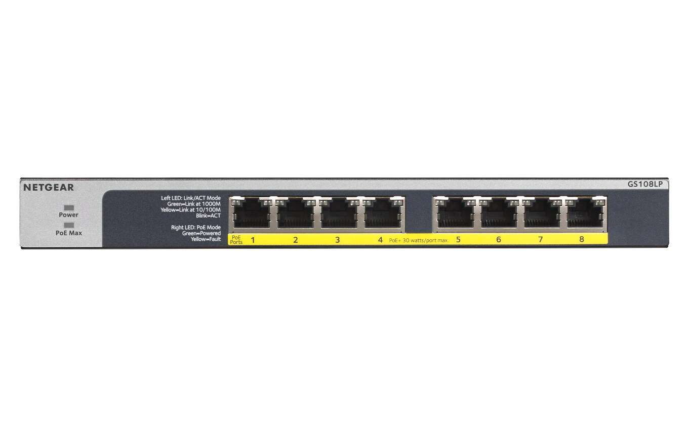 Netgear GS108LP-100EUS 8-porttinen Gigabit Ethernet PoE/PoE Flex -kytkin (hallitsematon)