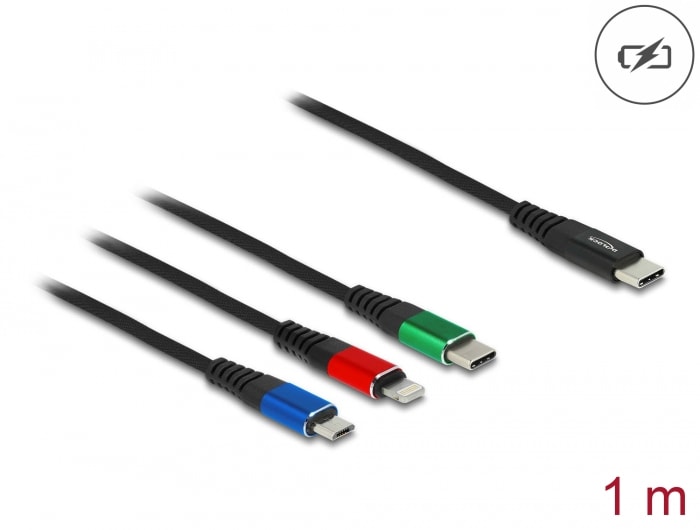 Delock USB-latauskaapeli 3 in 1 USB Type-C ja Lightning / Micro USB / USB Type-C välillä