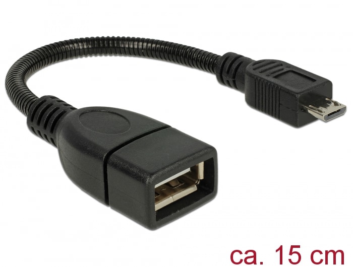 Delock-kaapeli USB micro-B uros > USB 2.0-A naaras OTG joustava 15 cm
