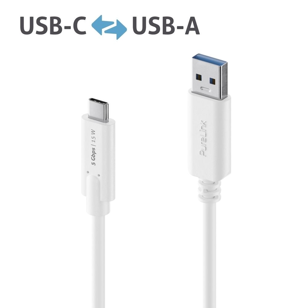 5G - iSeries - valkoinen - 1, 50m, PureLink USB-C - USB-A kaapeli - 3.1 Gen 1, 3A