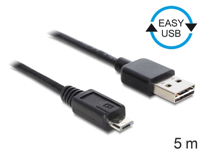 Delock kaapeli EASY-USB 2.0 Type-A uros > USB 2.0 Type Micro-B uros 5 m musta
