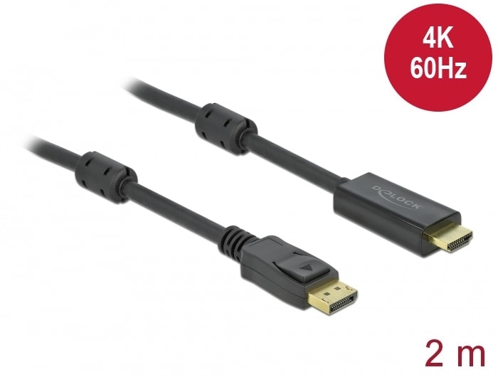 Delock aktiivinen DisplayPort 1.2 - HDMI-kaapeli 4K 60 Hz 2 m