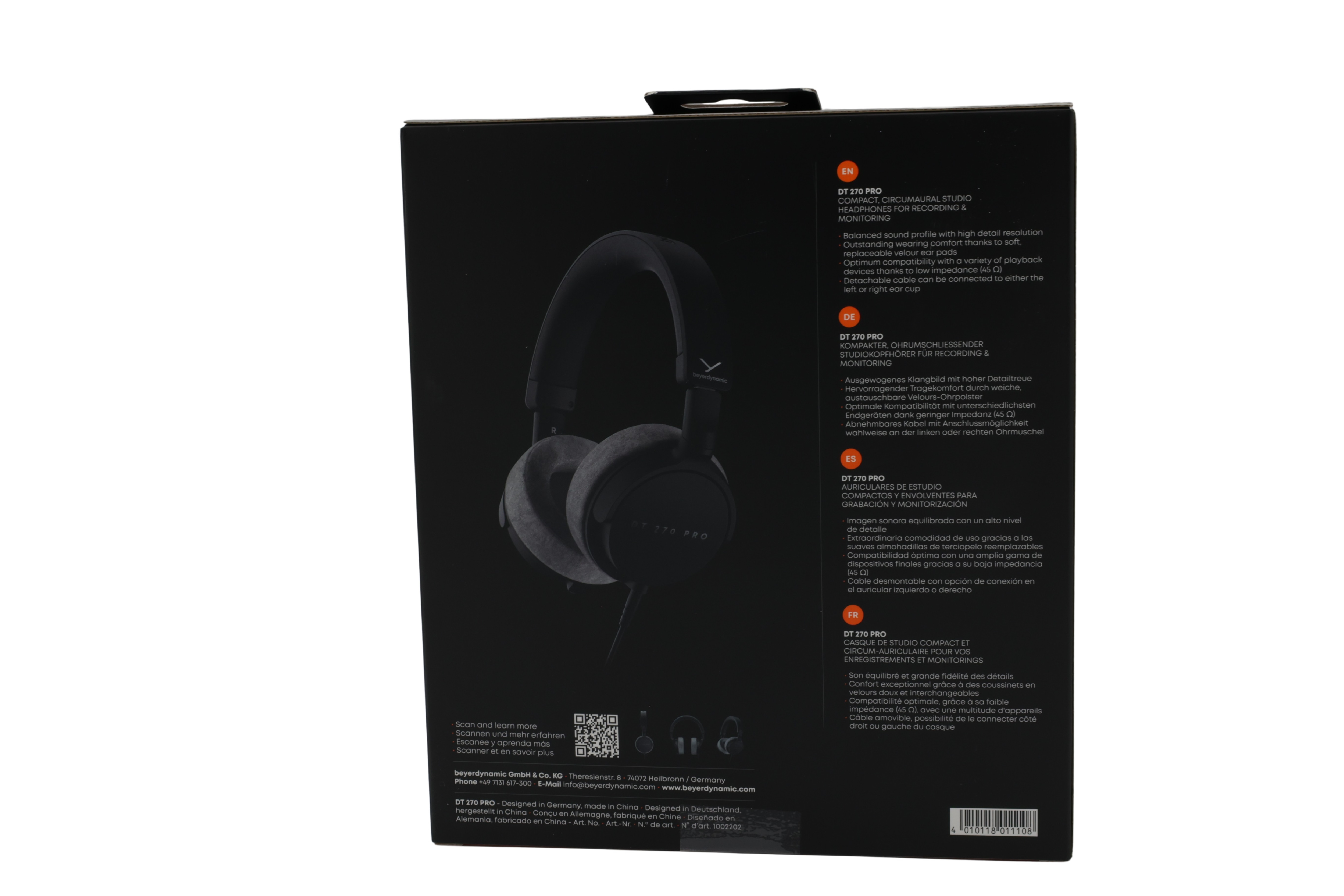 beyerdynamic DT 270 PRO kompaktit, ympärikuultavat studiokuulokkeet, musta