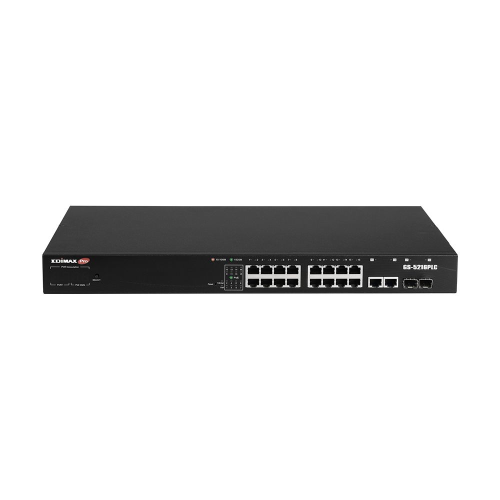 Edimax VLAN 18-porttinen Gigabit PoE Web Smart -kytkin, jossa on 2 Gigabit RJ45/SFP porttia