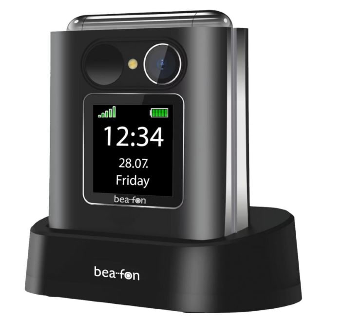 Beafon Fold10 LTE - 4G, Silver Line, isonäppäiminen flip-matkapuhelin, musta-hopea