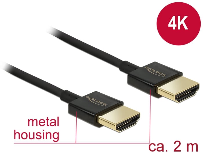 Delock-kaapeli HDMI A uros > HDMI A uros 2.0 m Slim