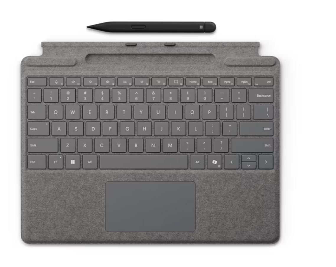 Microsoft Surface Pro Type Cover Slim Pen -kynällä -kynällä Surface Pro 10/11th Gen Platinum -tietokoneeseen
