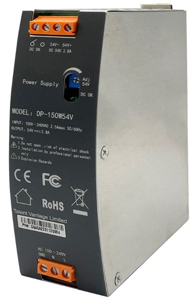Edimax 150W/54V teollisuuskäyttöön tarkoitettu DIN-kiskovirtalähdeyksikkö