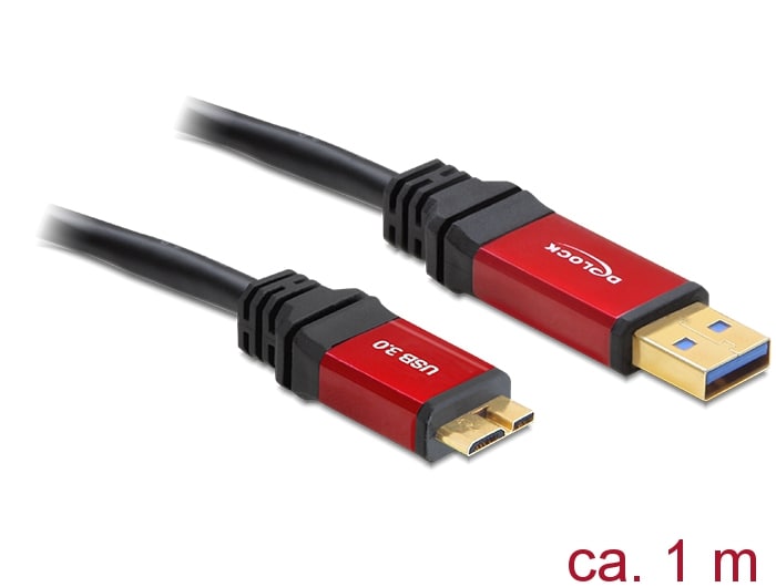 Delock-kaapeli USB 3.0 Type-A uros > USB 3.0 Type Micro-B uros 1 m Premium