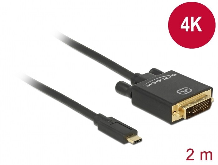 Delock-kaapeli USB Type-C uros > DVI 241 uros DP-Alt Mode 4K 30 Hz 2 m sch