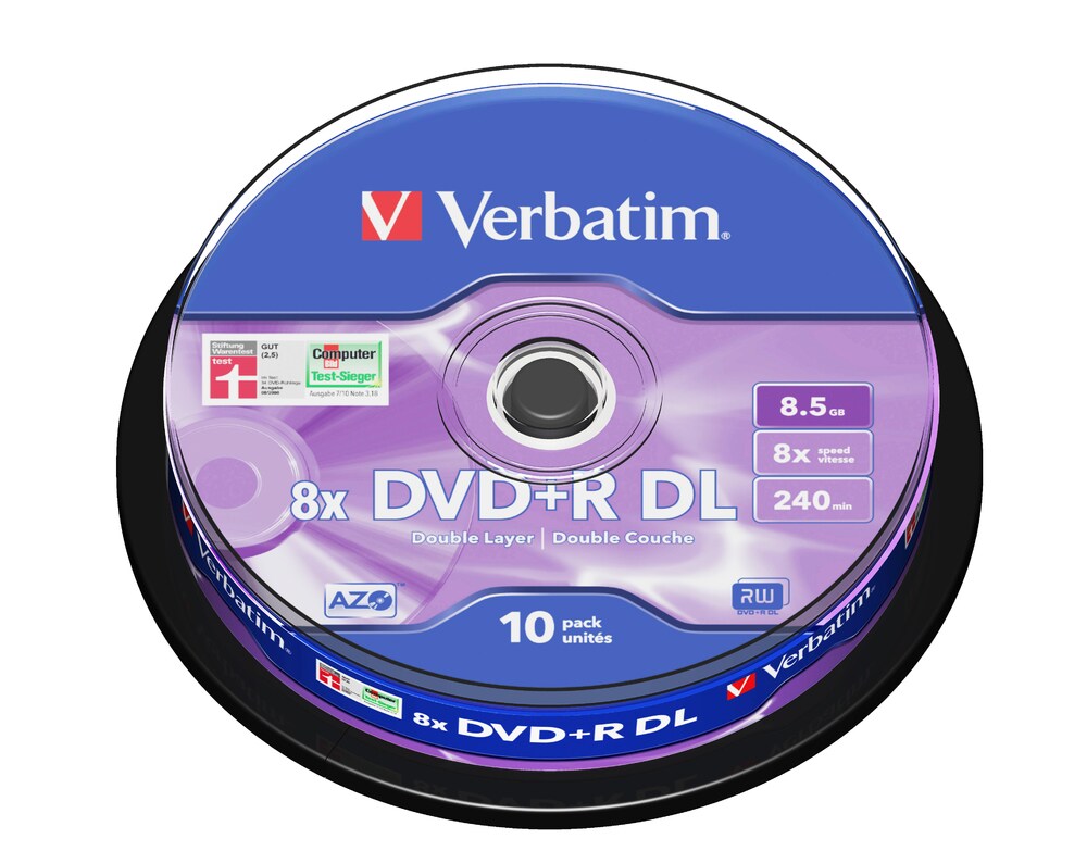 Verbatim DVDR tyhjä kaksikerroksinen 8.5GB datatallennus (10 kpl)