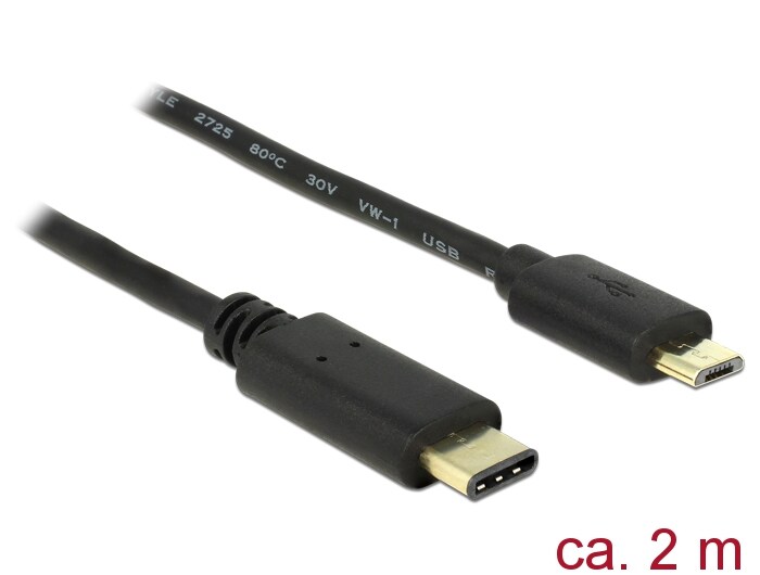 Delock-kaapeli USB Type-C 2.0 uros > USB 2.0 Type Micro-B uros 2.0 m