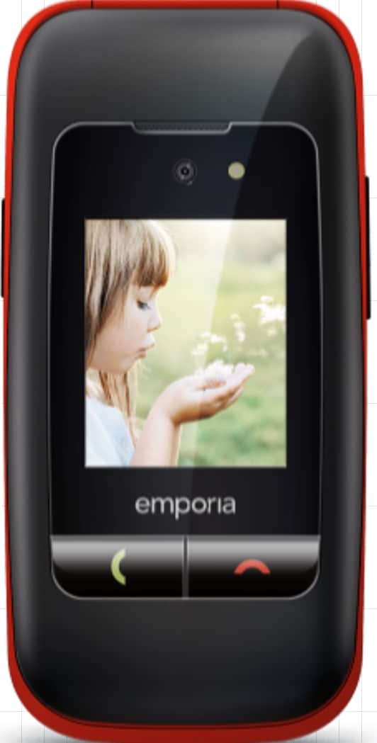 Emporia emporiaONE (V200) , 2G, (V3), isonäppäiminen flip-matkapuhelin, musta/punainen