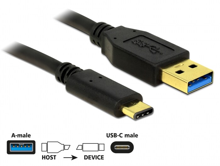Delock kaapeli USB 3.1 Gen 2 USB A uros > USB Type-C 1 m musta