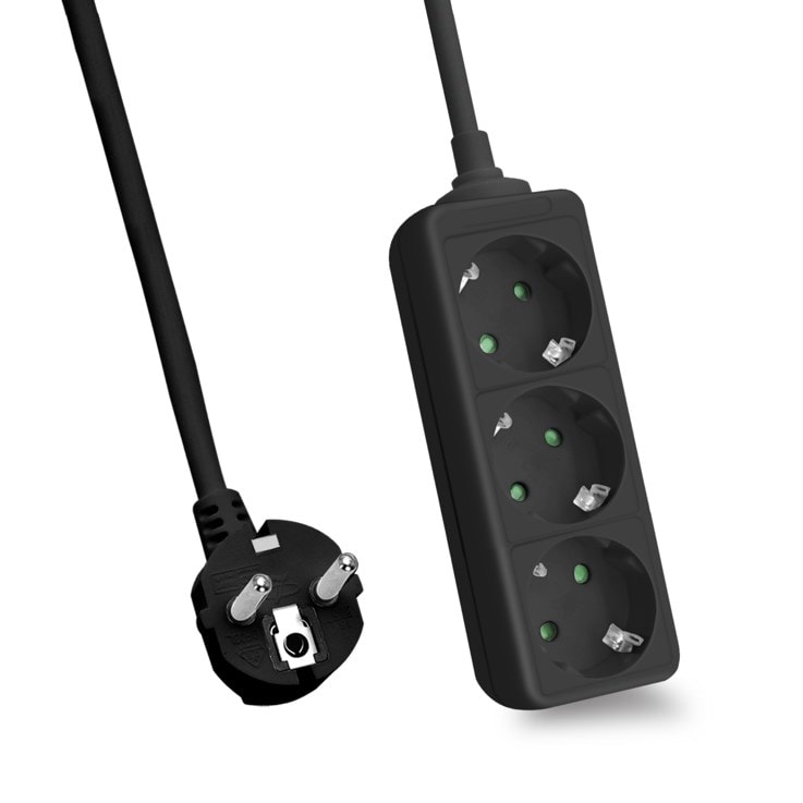 helos pistorasia CLASSIC, 3-suuntainen, musta, 3.0m, ilman kytkintä