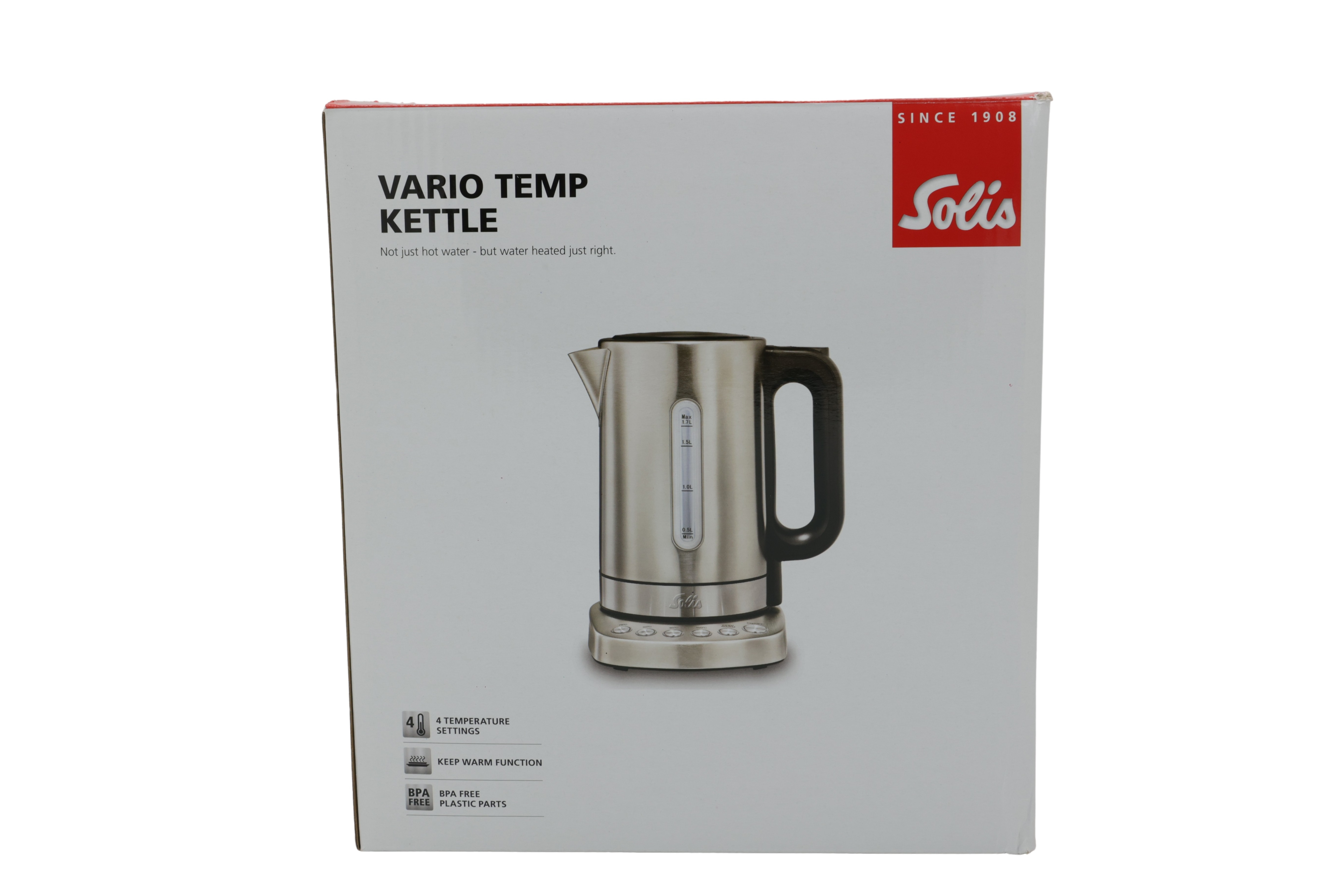 SOLIS Vario Temp -vedenkeitin lämpötilan säätötoiminnolla