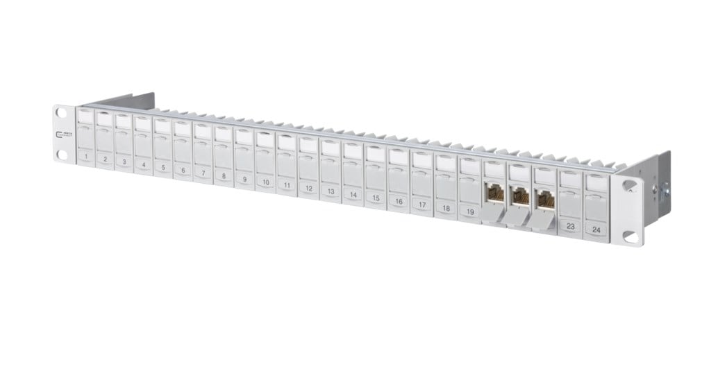 METZ CONNECT E-DAT moduuli 24x8(8) 1U patch panel Cat.6A, vaaleanharmaa