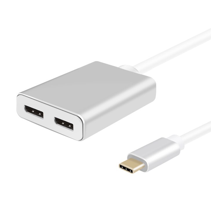 helos splitter USB 3.1 Type-C uros / 2x DisplayPort naaras, PREMIUM 4K, hopea