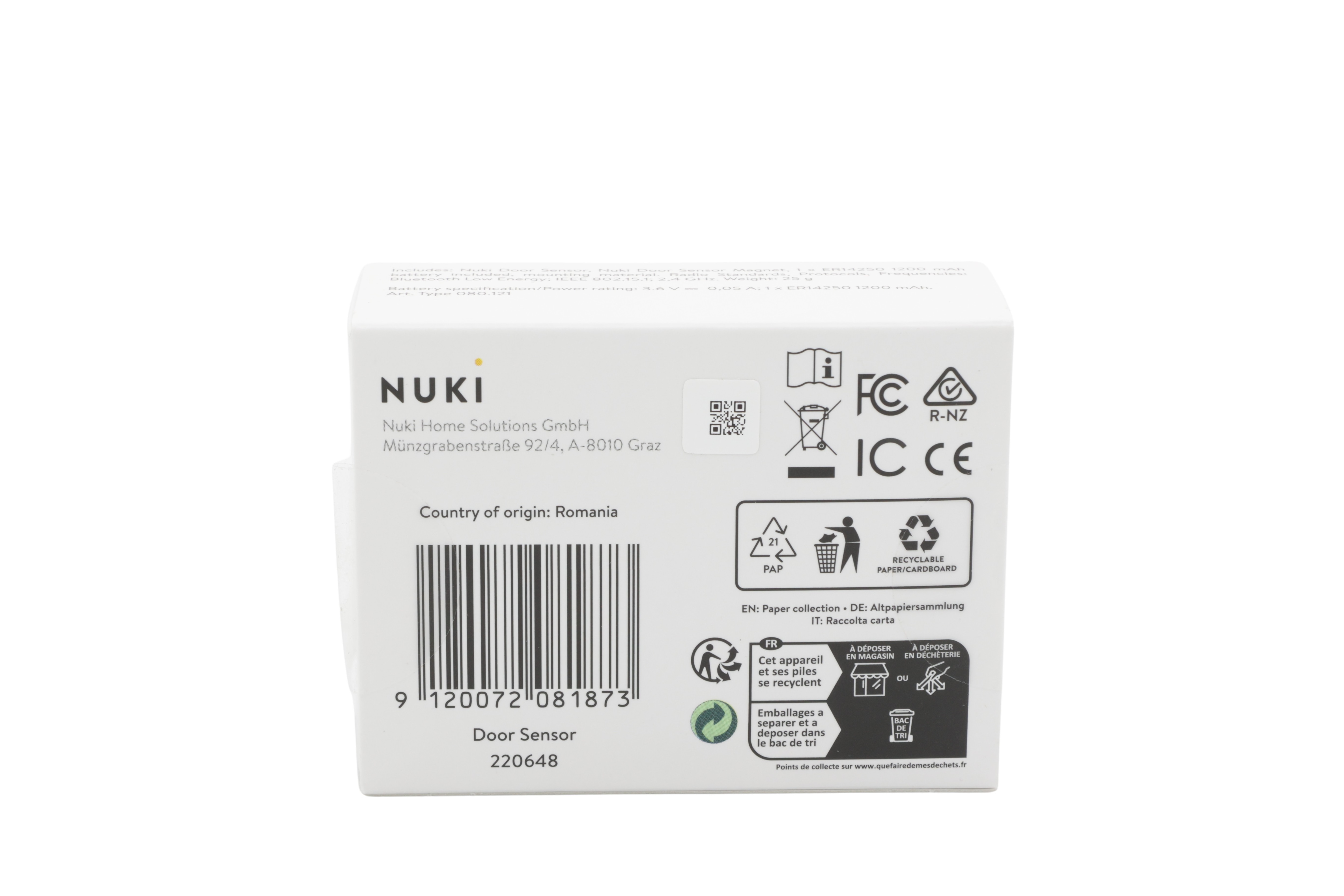 Nuki 220648 Ovianturi, ovianturi, Bluetooth, valkoinen