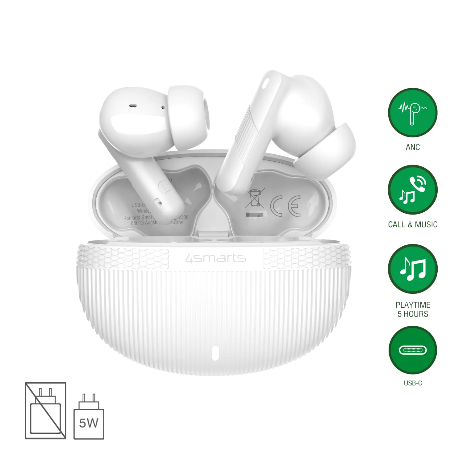 4smarts langattomat kuulokkeet SkyBuds Pro ANC, valkoinen