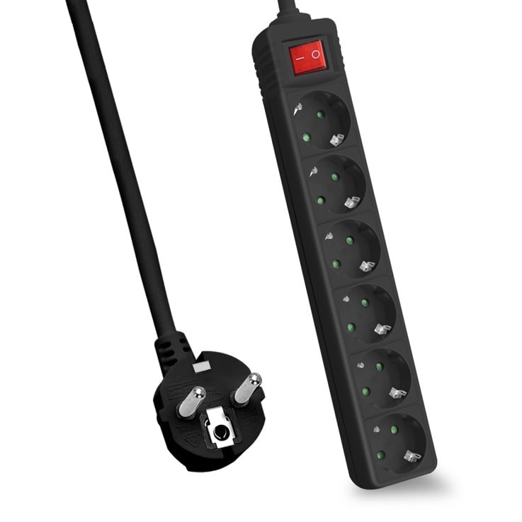 helos pistorasia CLASSIC, 6-silmukka, musta, 1.5m, kytkimellä varustettuna