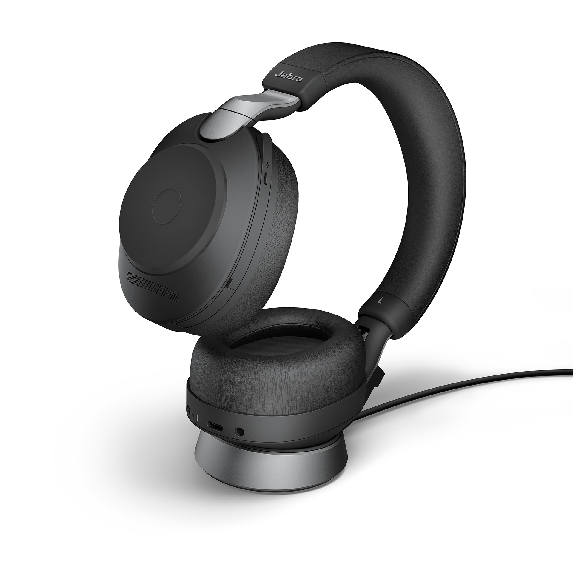 Jabra Evolve2 85 UC Stereo USB-C musta lataustelineellä varustettuna