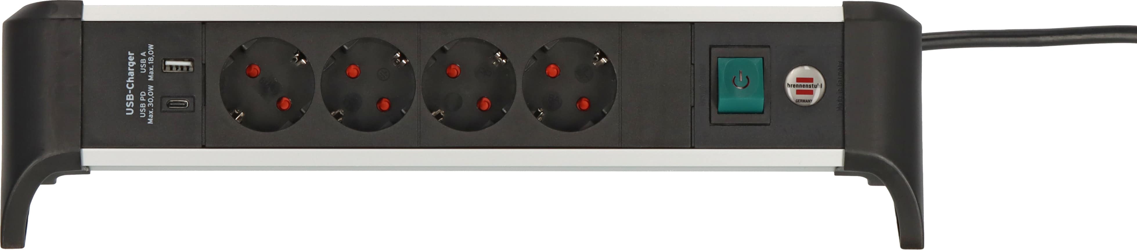 Brennenstuhl Aluminium Office Line pistorasia 4-pin kyllä 1x USB-C, 1x USB-A, 1.8m