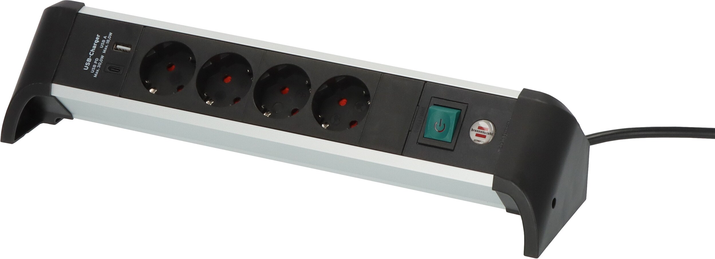 Brennenstuhl Aluminium Office Line pistorasia 4-pin kyllä 1x USB-C, 1x USB-A, 1.8m