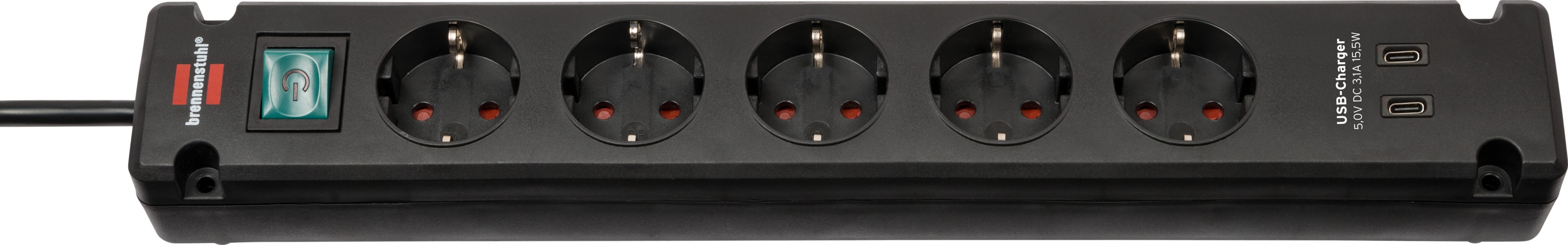 Brennenstuhl Bremounta pistorasia 5-tie 2x USB-C musta 3m