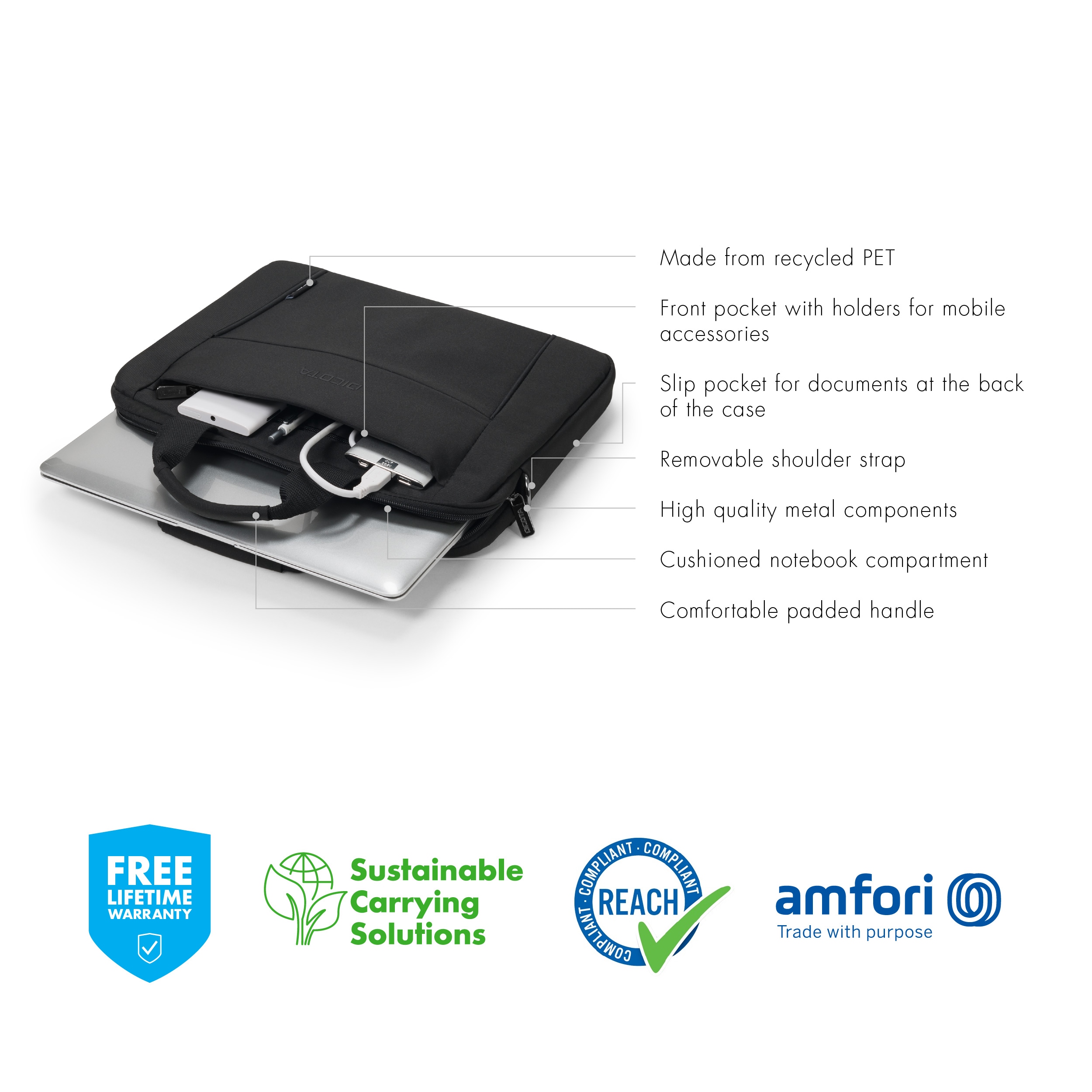 "Dicota Eco Slim Case BASE -kannettavan laukku, 13–14,1 tuumaa, musta"