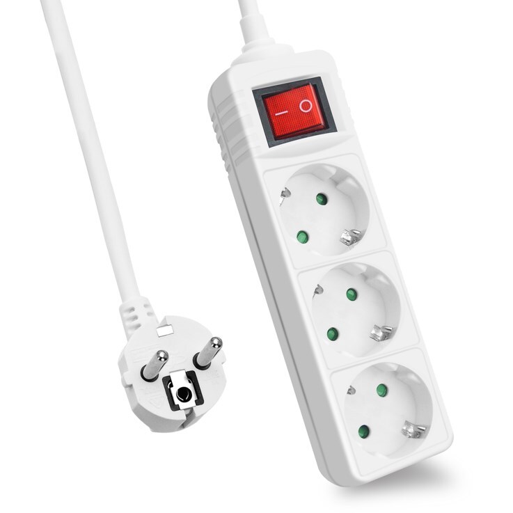 helos pistorasia CLASSIC, 3-suuntainen, valkoinen, 5,0m, kytkimellä varustettuna