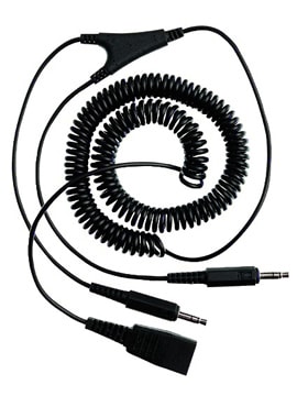 Jabra-johto, QD-liitin – 2 x 3,5 mm:n liittimet, kierrejohto, 0,5–2 m