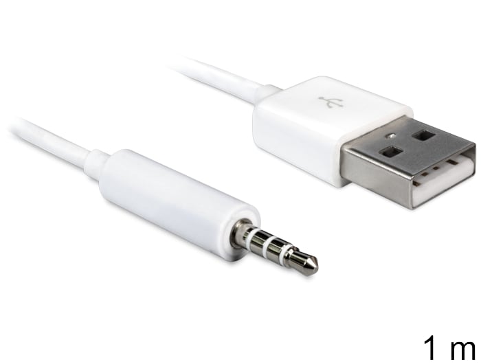 Delockin kaapeli USB-A uros 3,5 mm 4-nastaiseen urokseen iPod Shuffle -laitteelle, 1 m