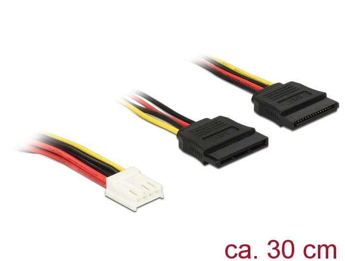 Delock-kaapeli Virta 4-nastainen levykepesä > 2 x SATA 15-nastainen