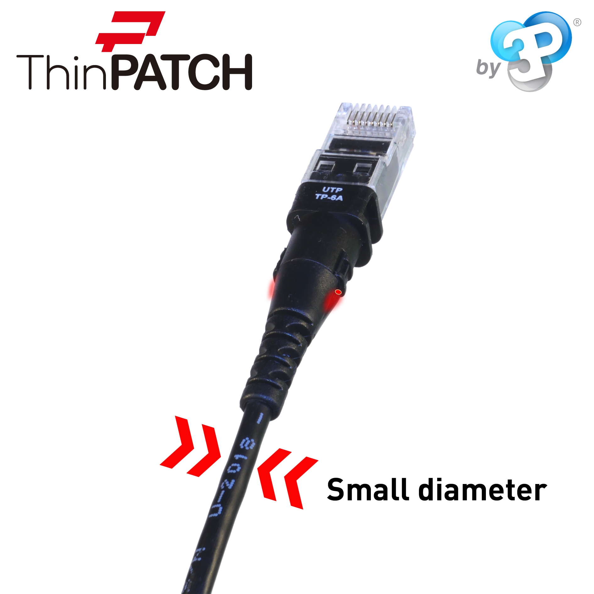 Patchsee paikkauskaapeli ThinPatch UTP CAT 6a musta 0.9m