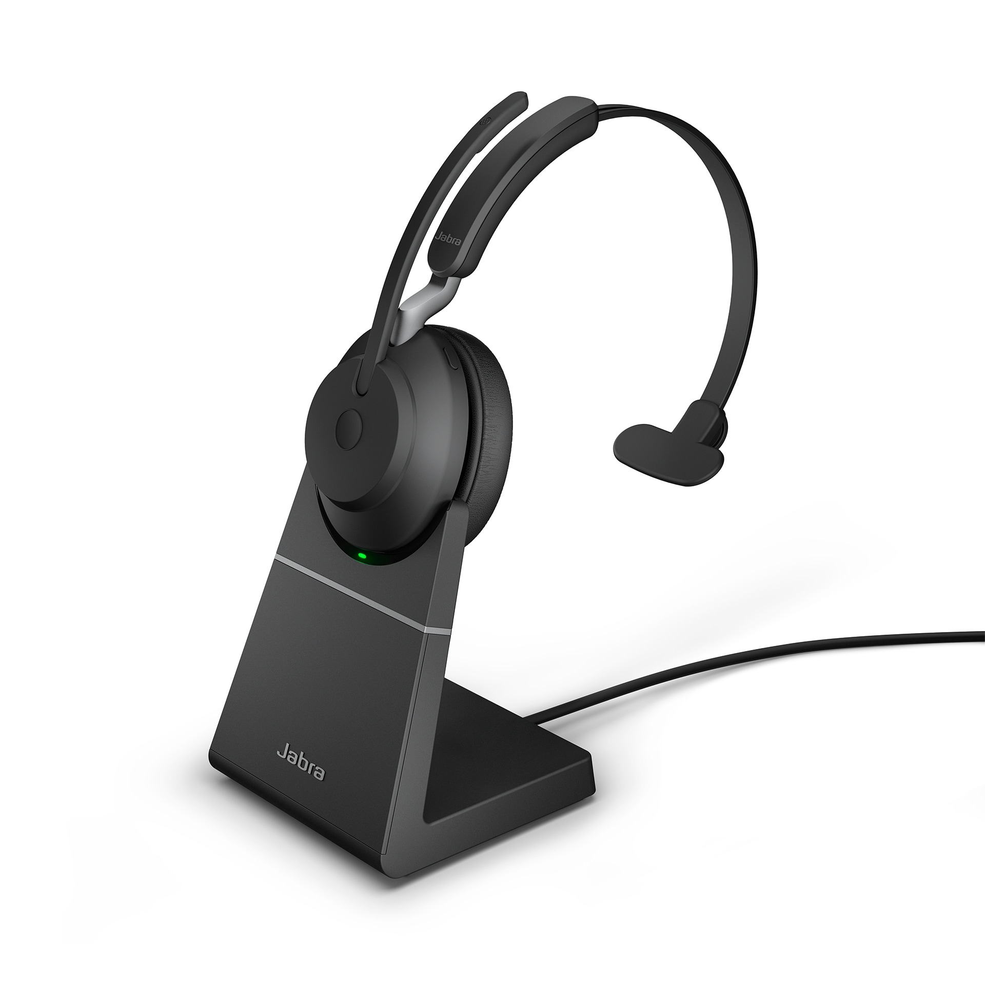 Jabra Evolve2 65 UC Mono USB-A lataustelineellä varustettuna