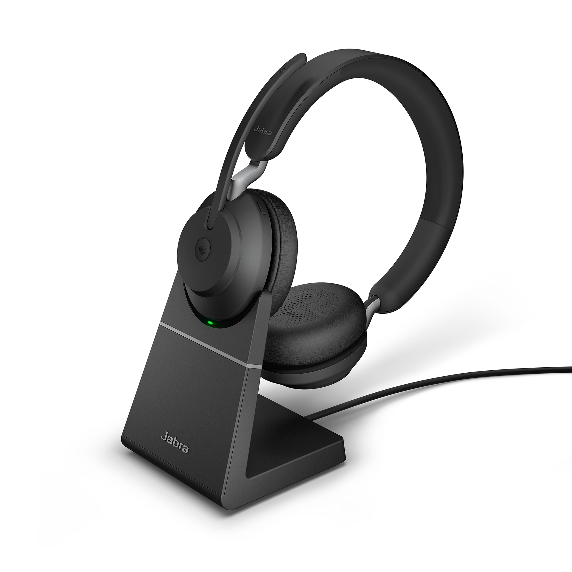 Jabra Evolve2 65 MS Stereo USB-C musta lataustelineellä varustettuna