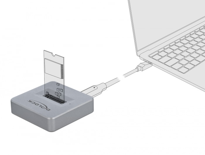 Delock M.2-telakointiasema M.2 NVMe PCIe SSD:lle, jossa on USB Type-C-liitäntä