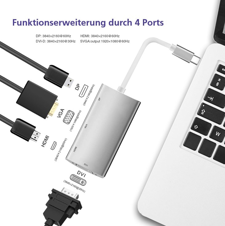 helos HUB, USB 3.1 Type-C St./DP/HDMI/DVI/VGA Bu, PREMIUM 4K, hopea