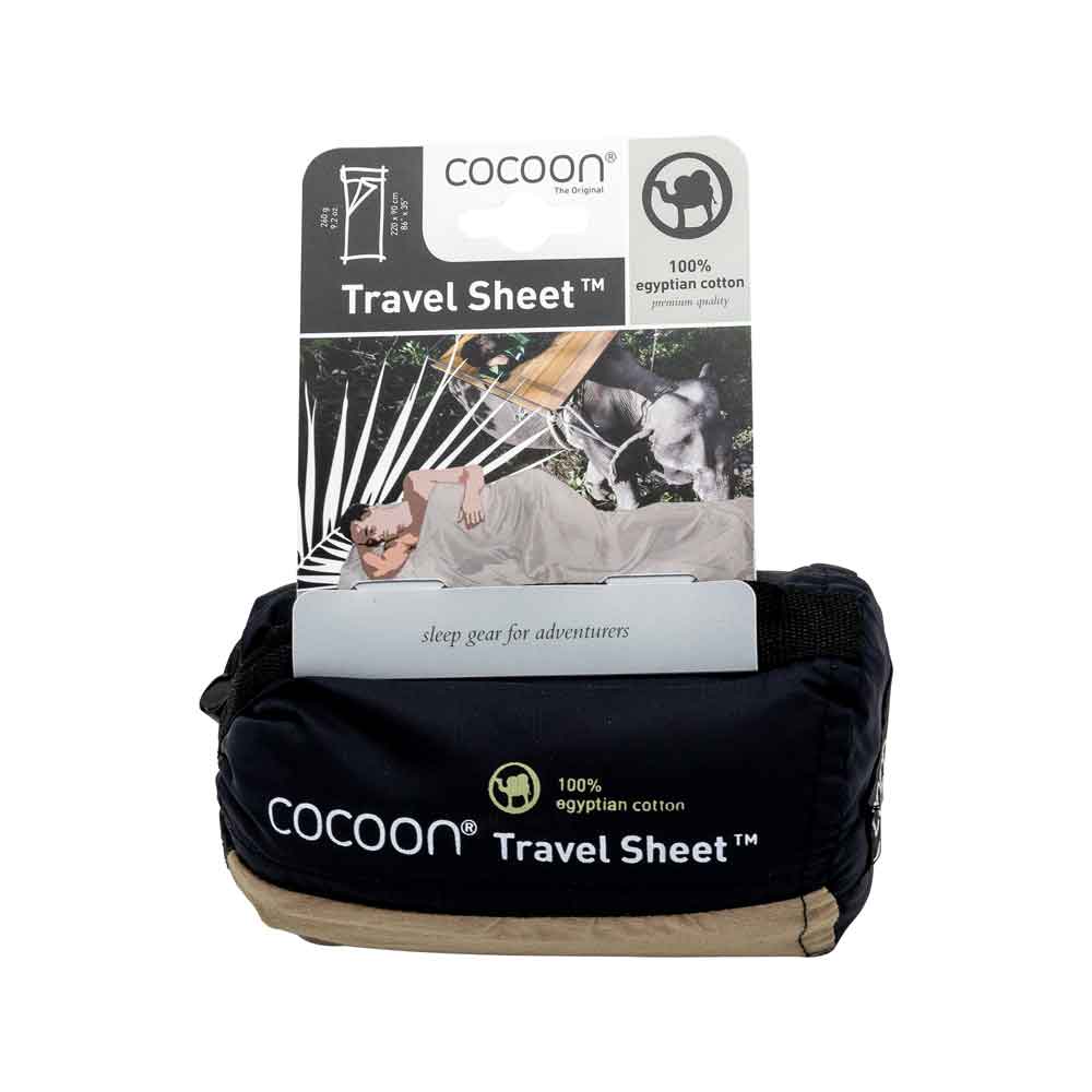 Cocoon kevyt matkamakuupussi, suorakaide, 220 x 90 cm, egyptiläistä puuvillaa, khaki. Puuvilla, khaki