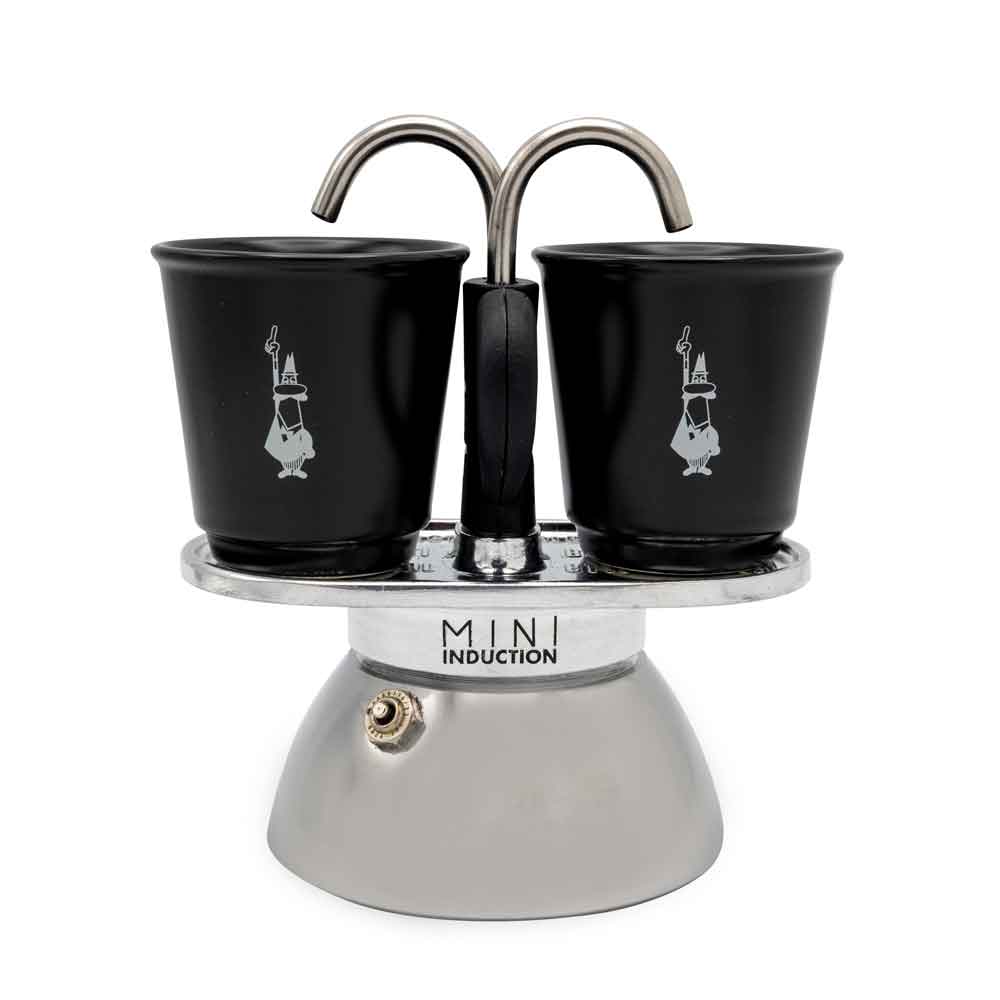 Bialetti 7310 -espressokeittosetti, Mini Induction, 2 kupillista, 2 lasia, musta